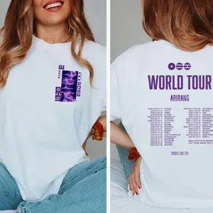 Women's Arirang World Tour 2026 Kpop Concert Merch Tee - Purple Graphic, Simple Print, Fabric Casual Wear, Unisex Streetwear, Tour Dates Apparel