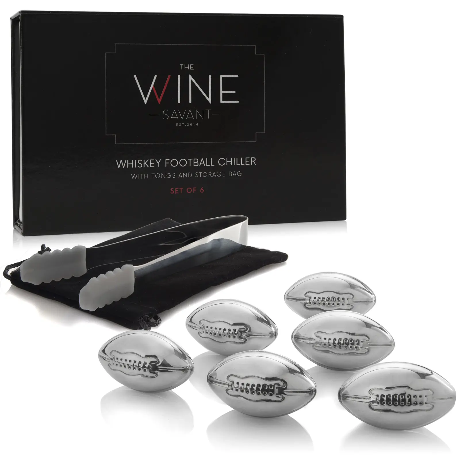 The Wine Savant Football Whiskey Stones, Superbowl Chillers, Whiskey Rocks, Great for Parties or for Bar Use Tool, 6 Stones Rocks Cubes for Whiskey, Bourbon Vodka, Scotch