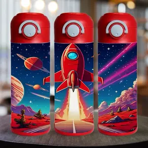 Red Rocket 12 oz kid Tumbler - BPA Free, stainless steel, Leak proof, durable, with clear lid