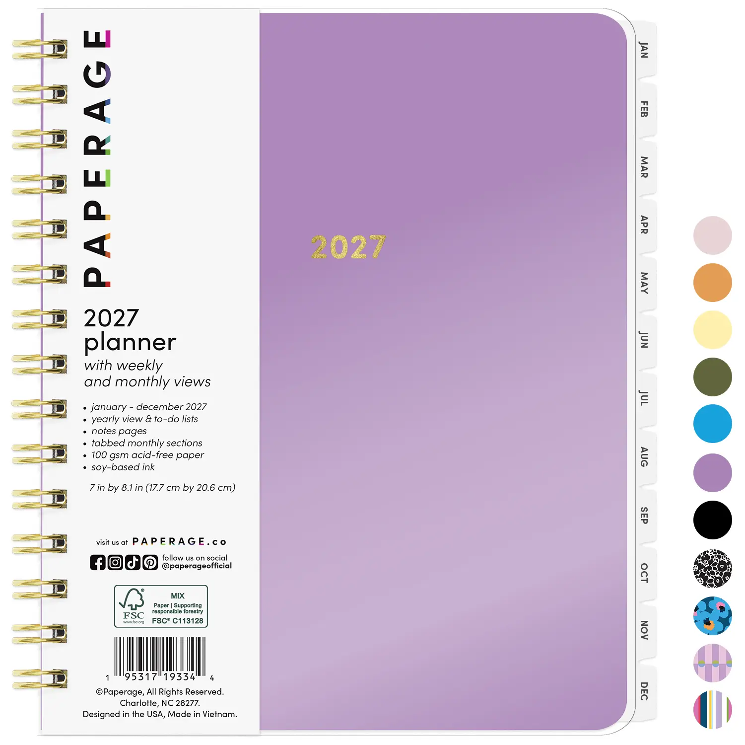PAPERAGE 2027 Weekly & Monthly Planner, 12 Months (January 2027 - December 2027), 7 in x 8.1 in, Spiral Bound 2027 Planner with Weekly, Monthly & Yearly Views, Note Pages