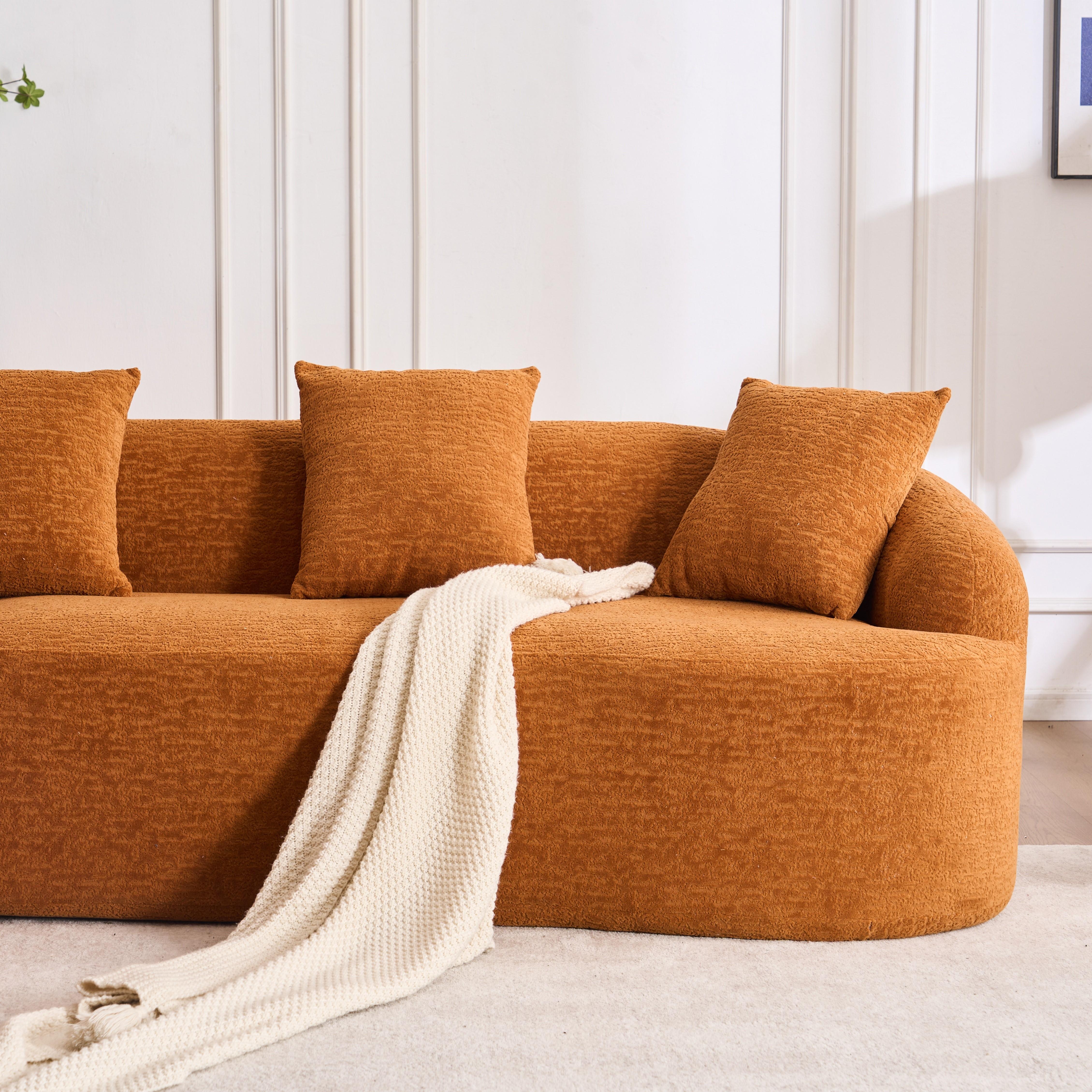 L-Shaped Compression Sponge Sofa with Curved Chaise, No Assembly Modular Chenille Couch, 30D High-Density Foam for Living Room, Bedroom, Apartment & Lounge