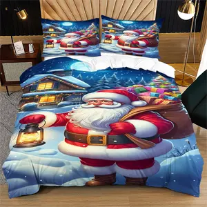 Christmas Fantasy Duvet Cover Set (2/3 Pcs): Includes 1 Duvet Cover + 1/2 Pillowcases (No Filler), with Santa, Reindeer, Snowman, Family Holiday Bedroom, Apartment Living Space, Kids' Room, Holiday Party, Kids Couples Family Friends Christmas Lovers