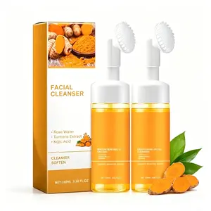 Turmeric & Kojic Acid Foaming Facial Cleanser | 100ml Brightening Mousse with Built-in Silicone Brush for Gentle Daily Skincare