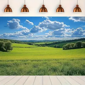 1pc Giant Spring-Themed Green Meadow & Blue Sky Party Banner - Durable Polyester, No Power Required, with Easy-Hang Holes - Ideal for Living Room, Bedroom, Office & Home Backgrounds, Spring