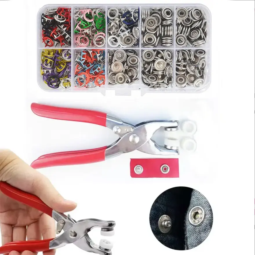 Including 150pcs Invisible Colored Metal Buckle & 1 Count Manual Pressure Pliers,Household Sewing Accessories for DIY Handicraft Clothing & Hat,Buttons & Pliers Tool Kit,Seamless Stitching Sewing Kit Tools,Sewing Supplies Crafts.