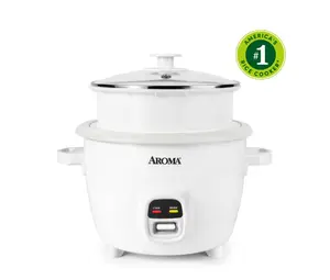 Aroma 20-Cup Rice Cooker & Food Steamer with Bonded Granite Nonstick Ceramic Pop-Up Steam Tray - White