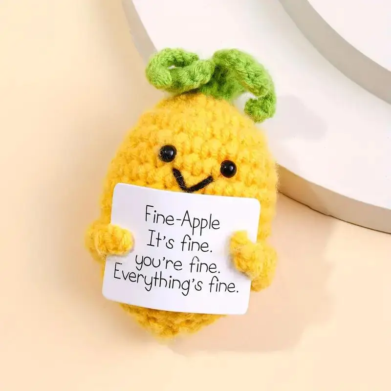 Pineapple Shaped Crochet Ornament, 1 Set Cute Handmade Knitted Doll with Positive Energy Card, Creative Cute Crochet Ornament for Car Decoration, Bag