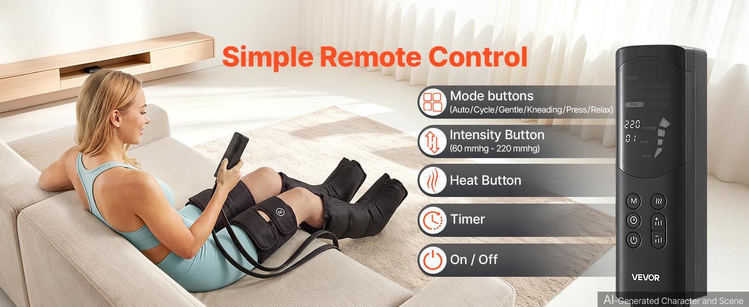 【BackToSchool】VEVOR Leg Compression Massager 9 Intensities Air Compression Leg Massager, For Daily Relaxation, 6 Massage Modes, 3 Heat Settings, Auto Shut-Off Timer, Adjustable Fit, with Storage Bag and Adapter
