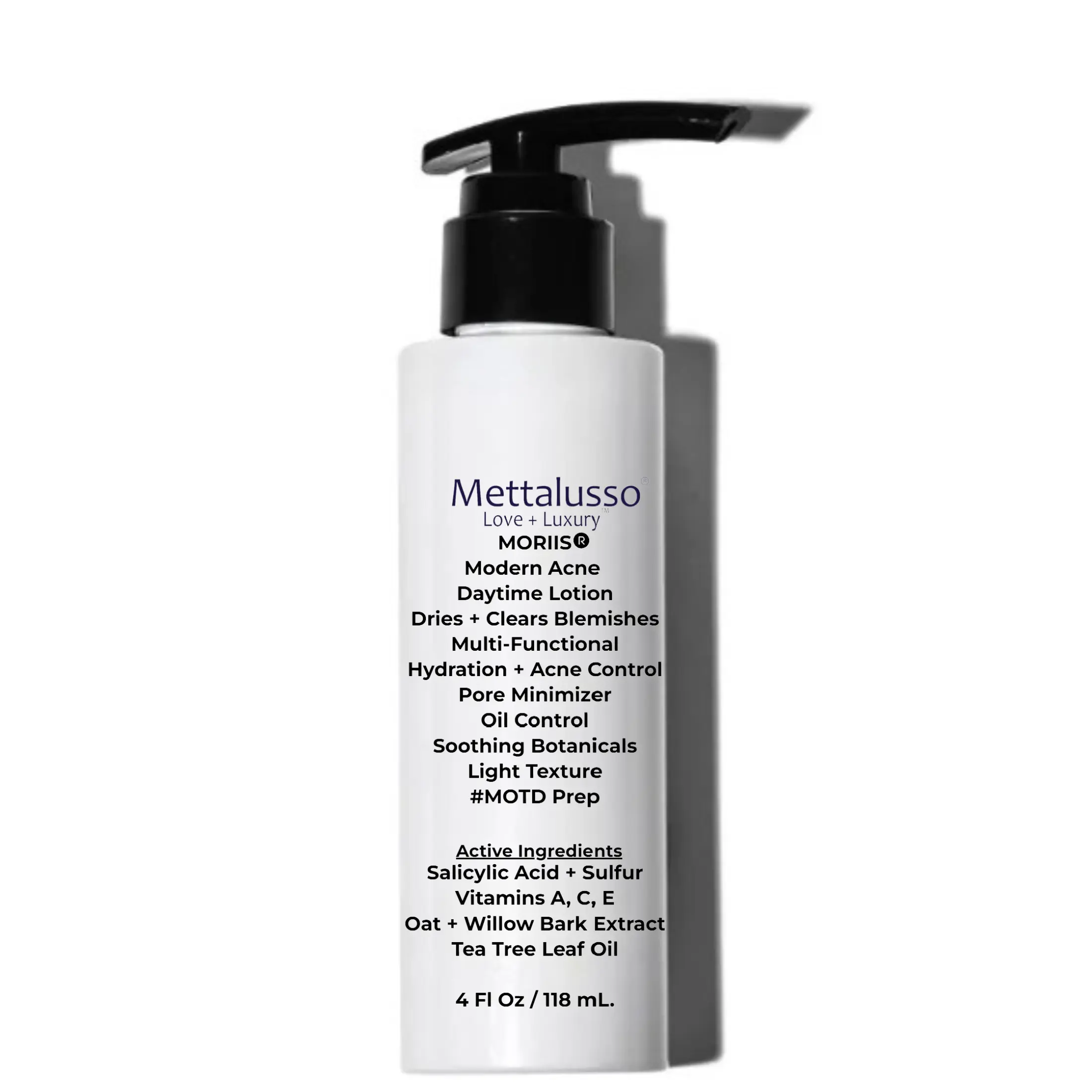 Mettalusso MORIIS Modern Salicylic Acid Acne Treatment Lotion - Vegan, Gentle, Daily, Sensitive Skin-Friendly, Antioxidant, Hydrating, Tea Tree, Vitamins, Oat, Oil-Infused, Peeling, Redness-Reducing Pore-Clearing Skincare Moisturizer