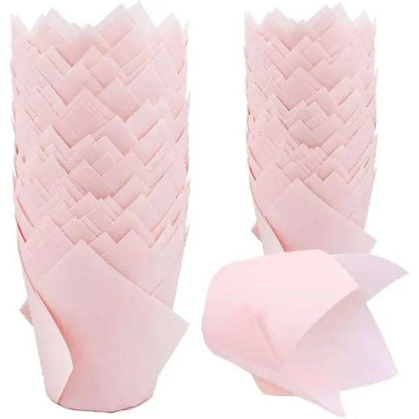 150-Piece Shaped Pink Greaseproof Tulip Cupcake Muffin Liners, Disposable Baking Wrappers for Birthday Parties & Catering, Home & Festive Party Supplies Camping Essentials