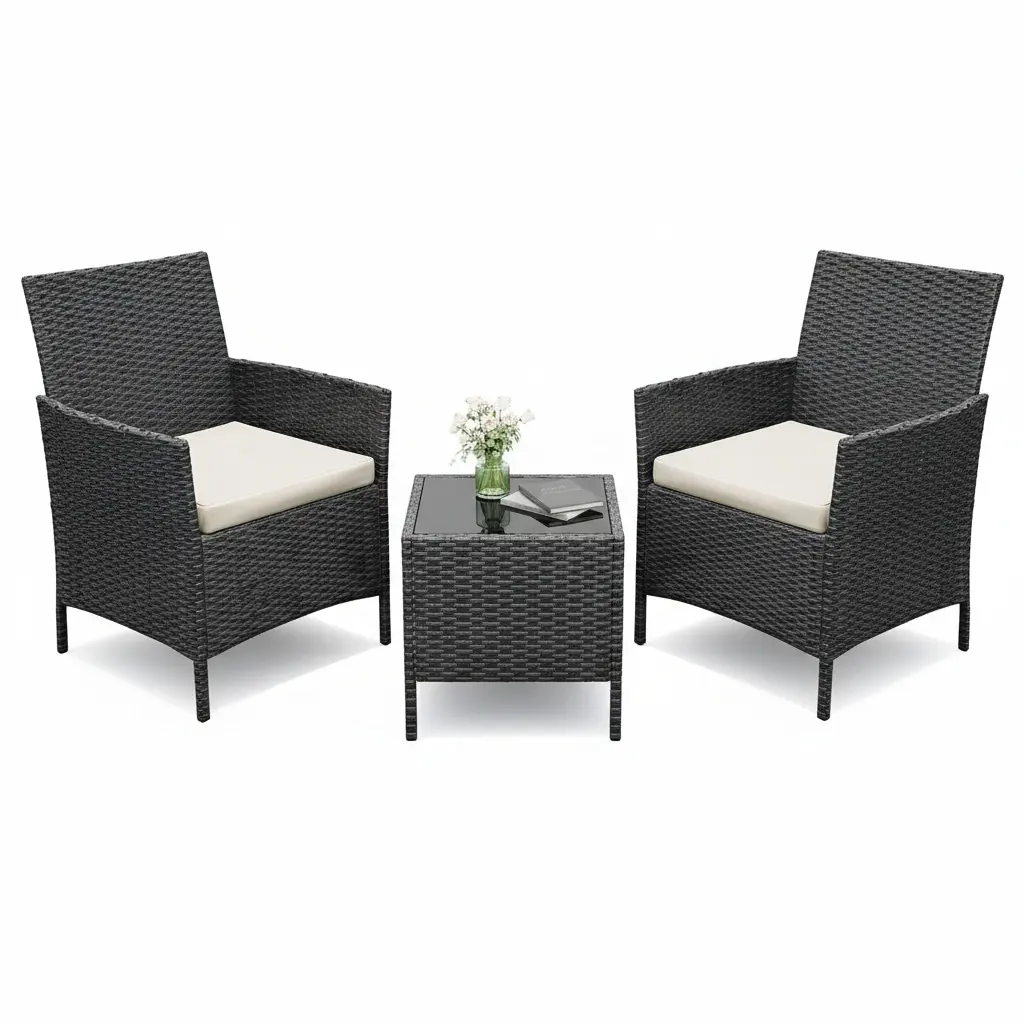 Gray gradient rattan + peacock blue cushion