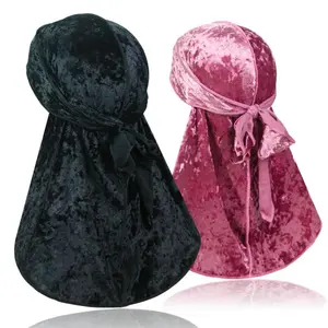 2 PCS Crushed Velvet Wave Durag – Premium Soft Durag Headwear with Extra Long Tail Perfect for 360 Waves