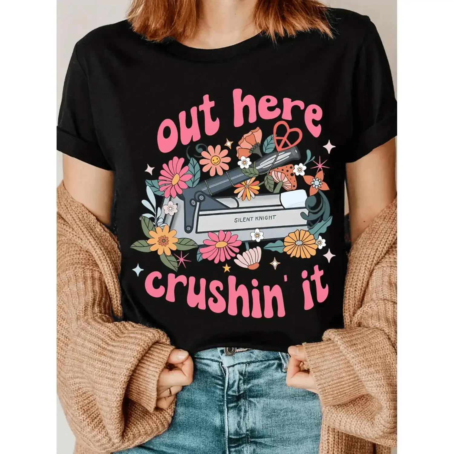 Women's Baggy Graphic T-Shirt, Floral Nurse & EMT Paramedic Design, Round Neck Shortsleeve Summer Top, Emt Paramedic Graphic Women's T-Shirts, Graphic Print