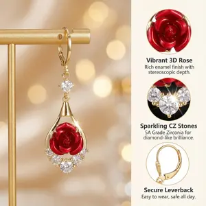 Rose Drop Earrings Golden Sparkling Crystal Tassel Design, Chic Elegant Fashion Jewelry Water Drop Earrings for Women 2025
