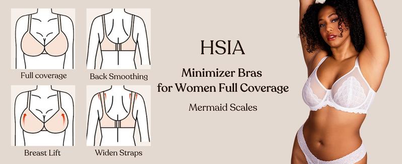 HSIA Mermaid Scales Lace Unlined Full Coverage Plus Size Underwire Minimizer Bra Comfortable Mesh Cup