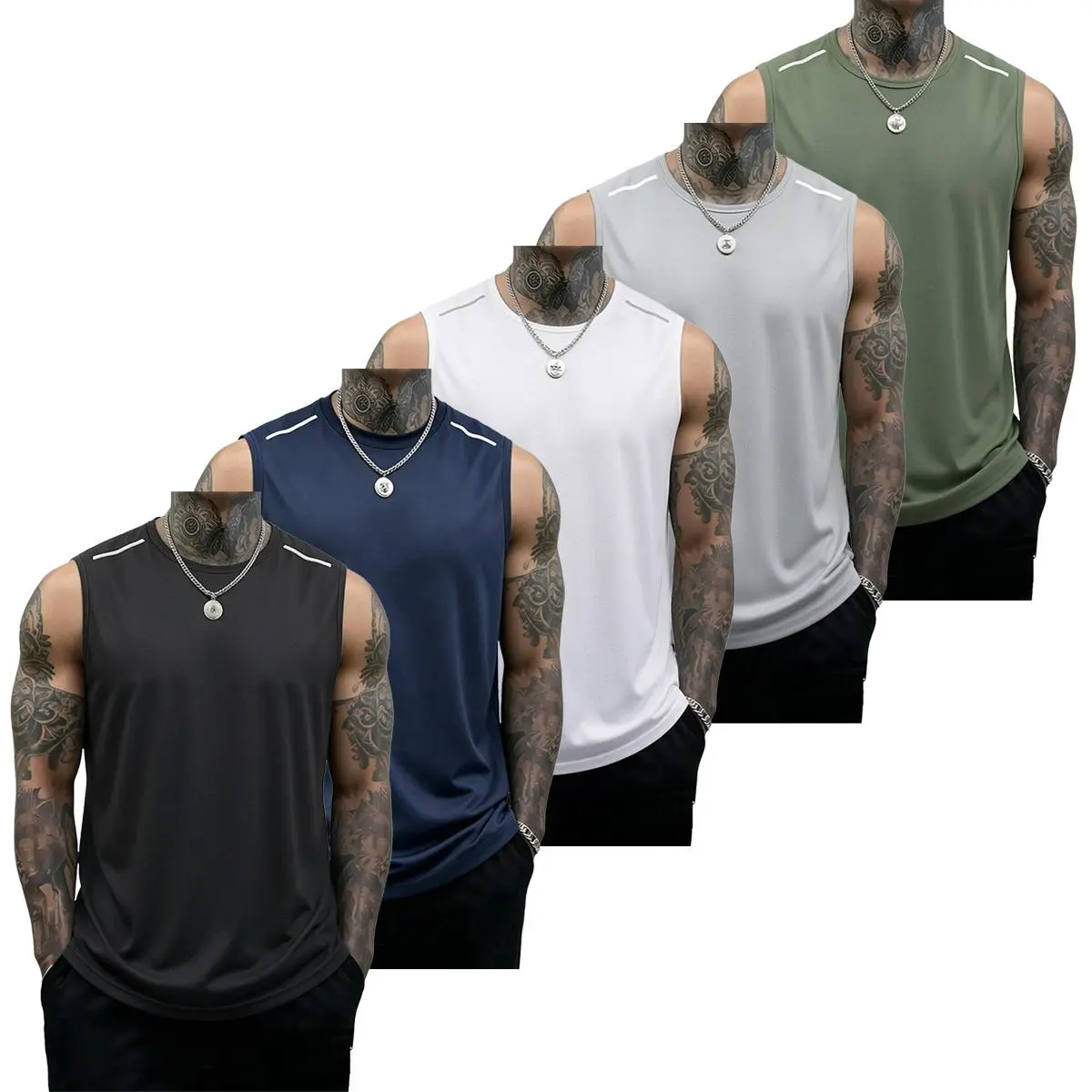 Black + Dark Blue + White + Light Gray + Army Green