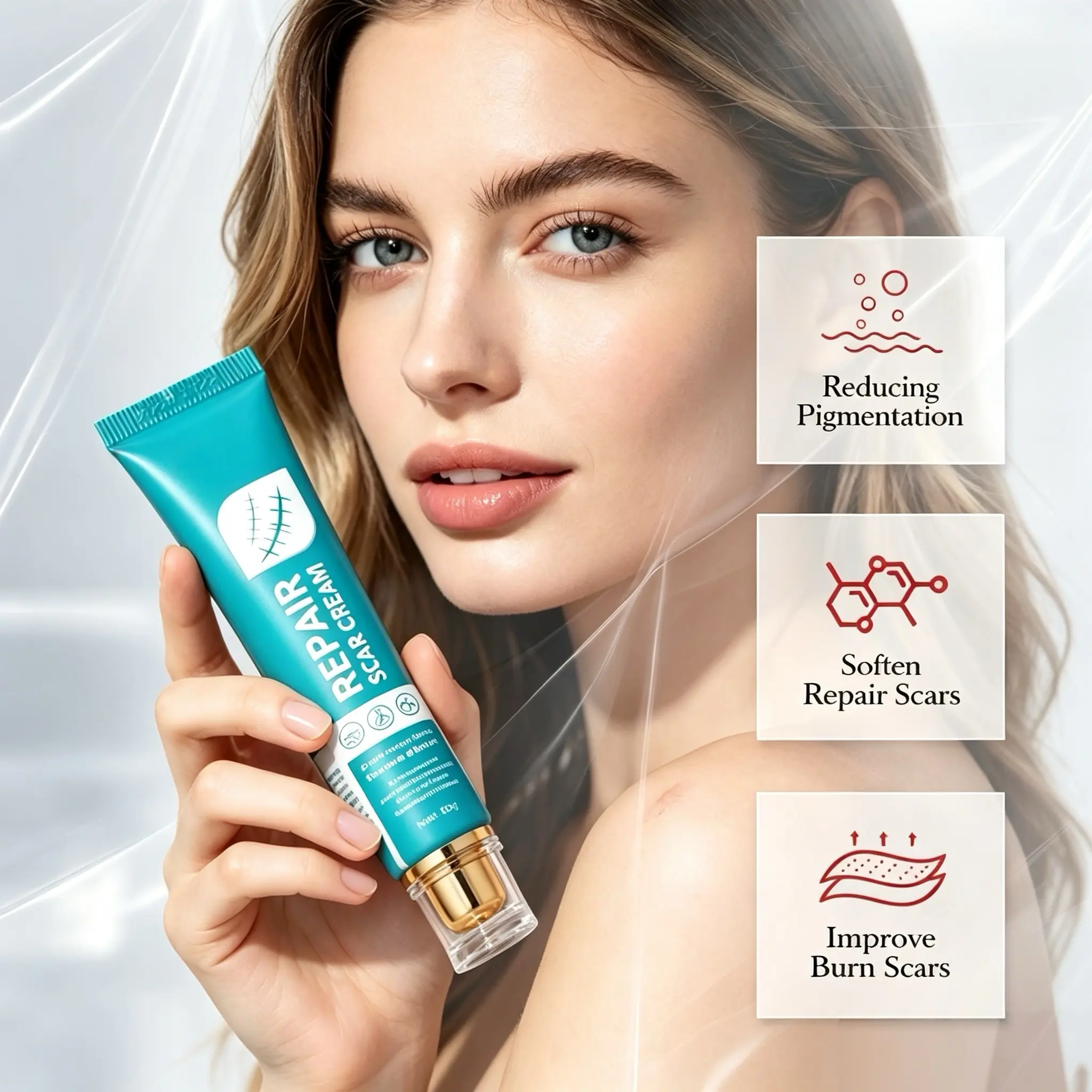 Scar Cream, ProfessionalScar Removal Gel, Suitable for scar removaltreatment of post-operative scars, Caesareansection scars, Keloids, Burns, Acne