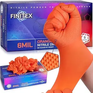 FINITEX Industrial Diamond Texture Nitrile Orange Glove - 100/1000PCS Chemical Resistant 6.3mil Mechanic Disposable Gloves