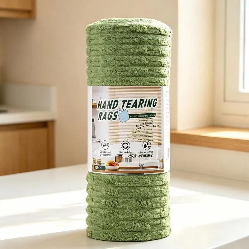 Tear-Off Microfiber Cleaning Cloth Roll, Lint-Free Highly Absorbent Disposable Reusable Kitchen Rags for Grease, Spills & Household Daily Cleaning