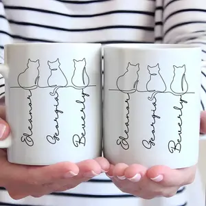 Custom Cat Line Art Mug, Personalized Cat Name Coffee Cup, Gift for Cat Mom Dad, Cute Pet Lover Mug