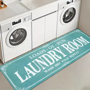 1 Pc Blue Background Laundry Room Rug Soft And Comfortable Long Strip Carpet Printed Mat Anti Slip Floor Mat Suitable For Kitchen Living Room Bedroom Sink Laundry Room Decoration Carpet Mat