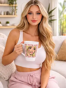 Pop Art Crying Woman Latte Mug 12oz Ceramic Retro Comic Quote Mug Microwave & Dishwasher Safe White Tapered Shape C Handle - Coffee