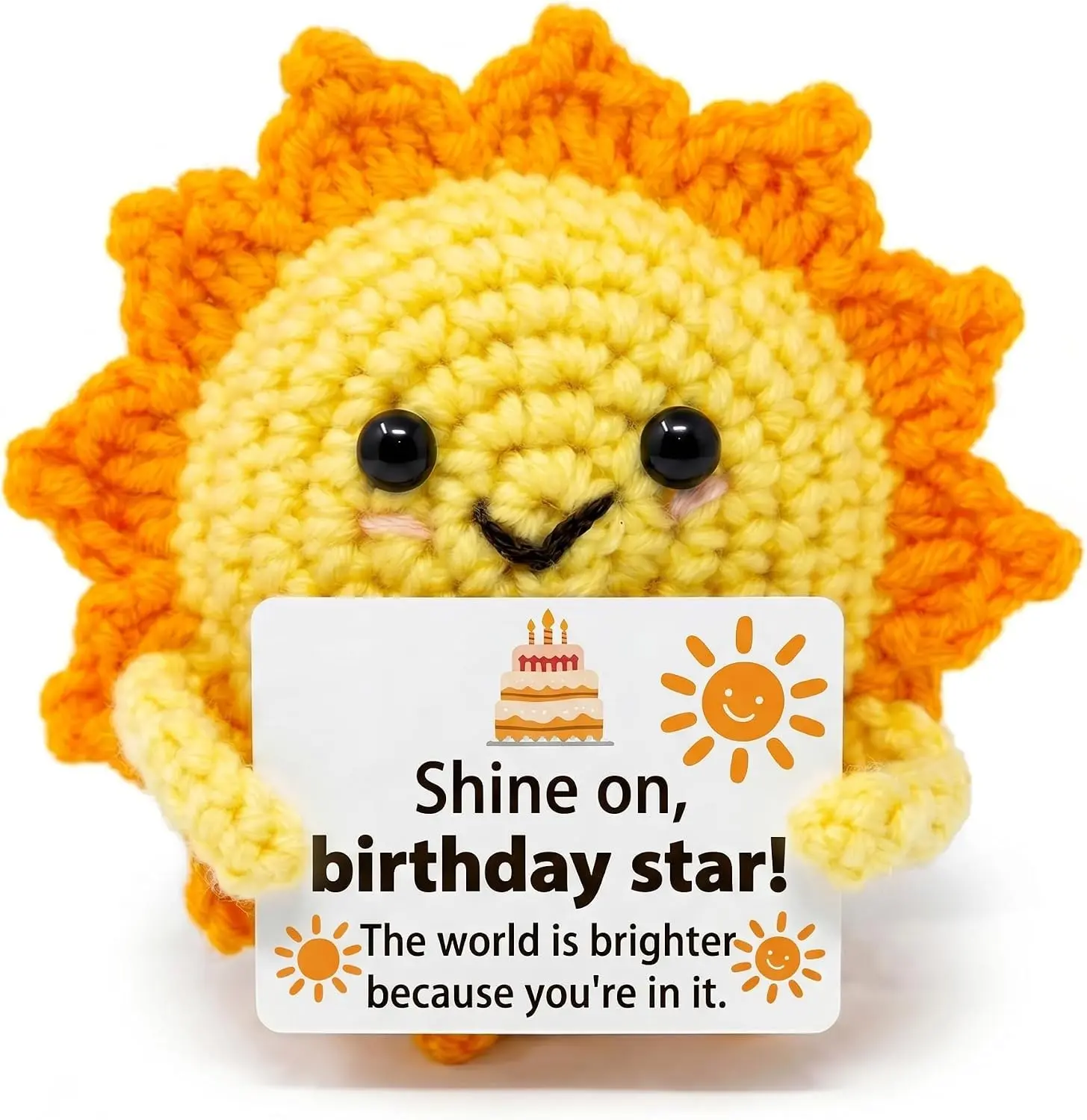 Birthday Gifts for Women Men - Unique Handmade Crochet Sun with Card for Her Him Boyfriend Girlfriend,Personalized Small Keepsake for Mom Sister Friend, Artisan Decor Gift