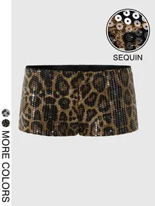 Sequin Leopard Shorts, Glitter Sequins Shorts: sequin detail + bold animal print, Shiny fit perfect for parties, raves, or edgy nights out, Multiple colors available