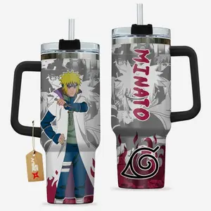 [WDC] Minato Namikaze 40oz Tumbler With Handle Stainless Steel Tumbler, Flying Thunder God Anime Gaming Cup, Fourth Hokage Shinobi Travel Mug, Iced Coffee Tumbler, Gift for Otaku, Anime & Gaming Fans
