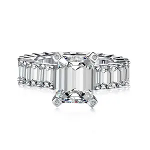 The "Dazzling Light Dazzling Series" sterling white rectangular pagoda cut white rectangular inset fashionable ring