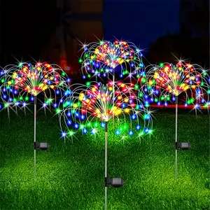 Solar Outdoor Lawn Lights - Automatic Color Changing Waterproof DIY LED Firework Lights for Garden Balcony & Christmas Decor - Solar Powered Wireless Plug and Play