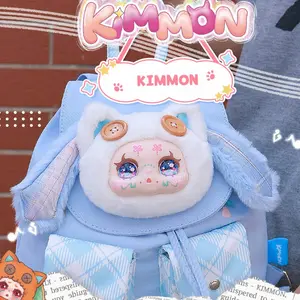KIMMON Plush Toy Backpack Cute Doll Large Capacity Gift Shoulder Bag for Students Blue Design with Pink Accents