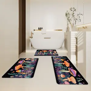 3pcs set, mushroom themed kitchen and Bathroom Mats, Durable, Rugs for Home, Office, perfect for giving gifts to friends,Christmas Home Decor