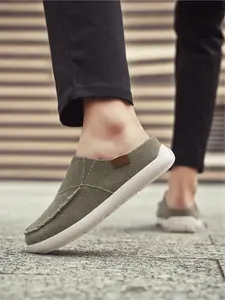 Men's Vintage Raw-Edge Canvas Mules, Lightweight Breathable Slip-On Casual Shoes