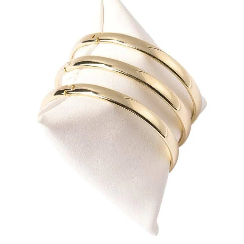 Unisex 3-Piece Gold Metallic Finish Round Shape Slim Stack Bangle Bracelet Set, 60x6mm Dimensions