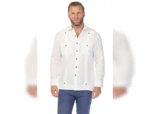 Men's Linen Fancy Guayabera Shirt with Two Pocket, Contrast Stitch