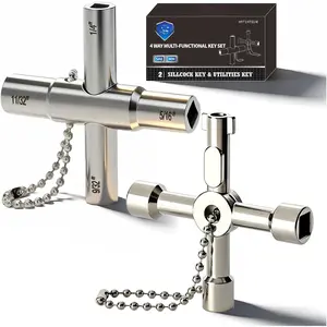 4-Way Sillcock Key, 2-Pack 40Cr Water Key, Multi-Functional & Utility Wrench, Shut Off Tool for 1/4", 9/32", 5/16", 11/32" Valve, Spigot & Electric Meter, Ideal for , Public & Commercial