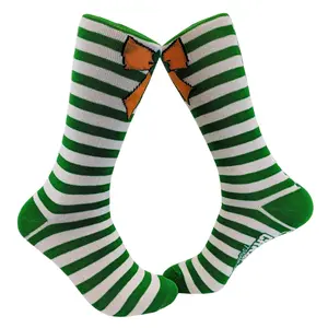 Womens Orange Bow Green Stripe Socks Saint Patricks Day Cute Novelty Fun Feet Funny Graphic Socks Comfortable Fitted Spandex Cotton