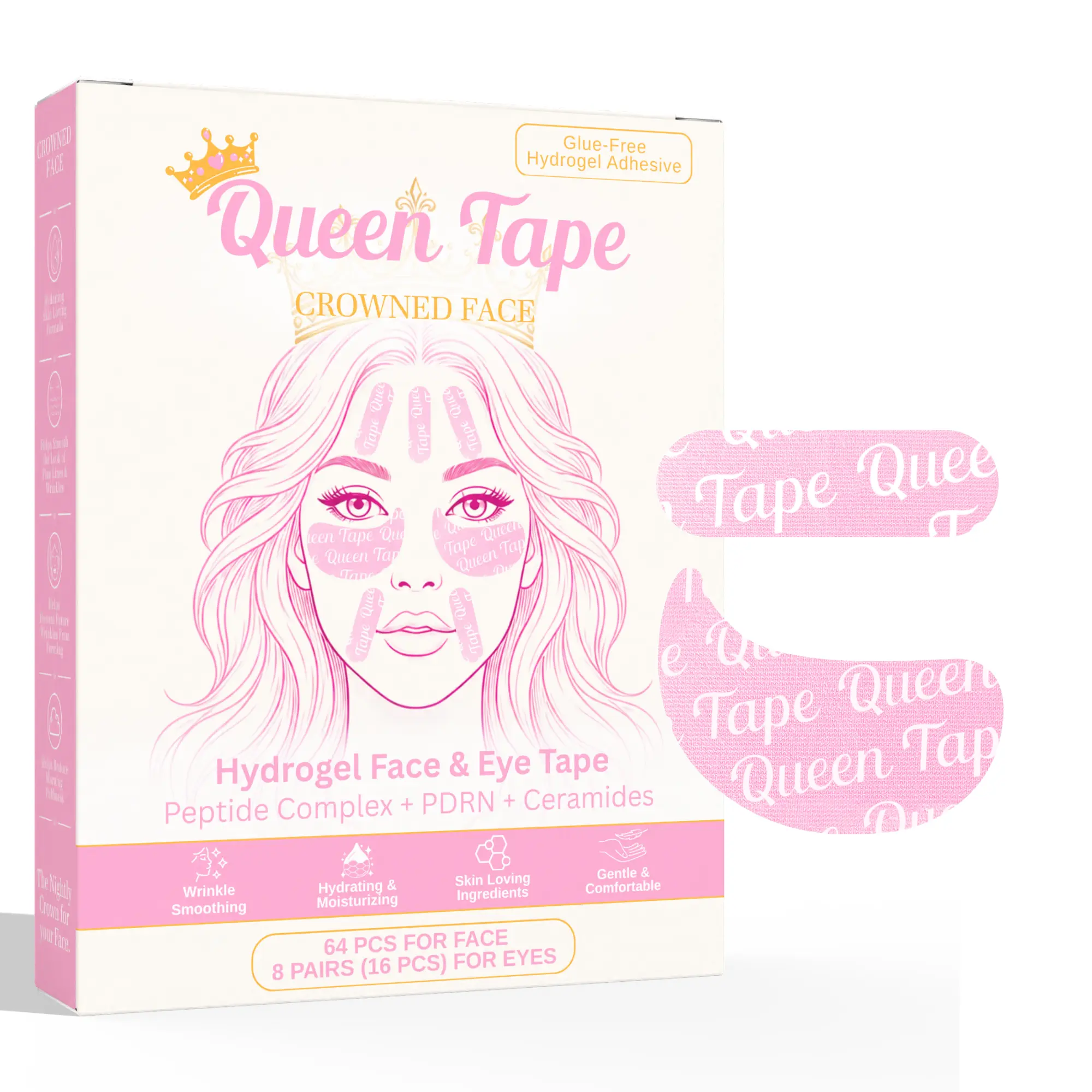 Queen PDRN Hydrogel Face & Eye Tape Crowned Face (64 Pcs Face) 8 Pairs (16 Pcs Eyes)