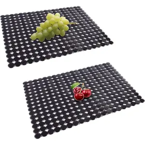 2Pack Kitchen Sink Mat for Stainless Steel/Ceramic Sinks, PVC  Protectors for Bottom of Kitchen Sink, Adjustable,  Draining, Dots Design, 11.8x15.7 (Black)