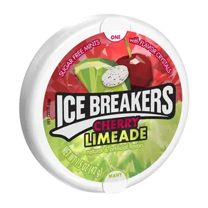 8x Ice Breakers Cherry Limade Chewing Gum Tin - Sweet and Tangy Mints Sugar Free Snack Candy for On-the-Go 1.5oz