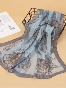 Women's Elegant Fashion Scarf 50x150cm Floral Pattern Printed Shawl Summer Use Suitable for Muslim Hijab Chiffon Shawl