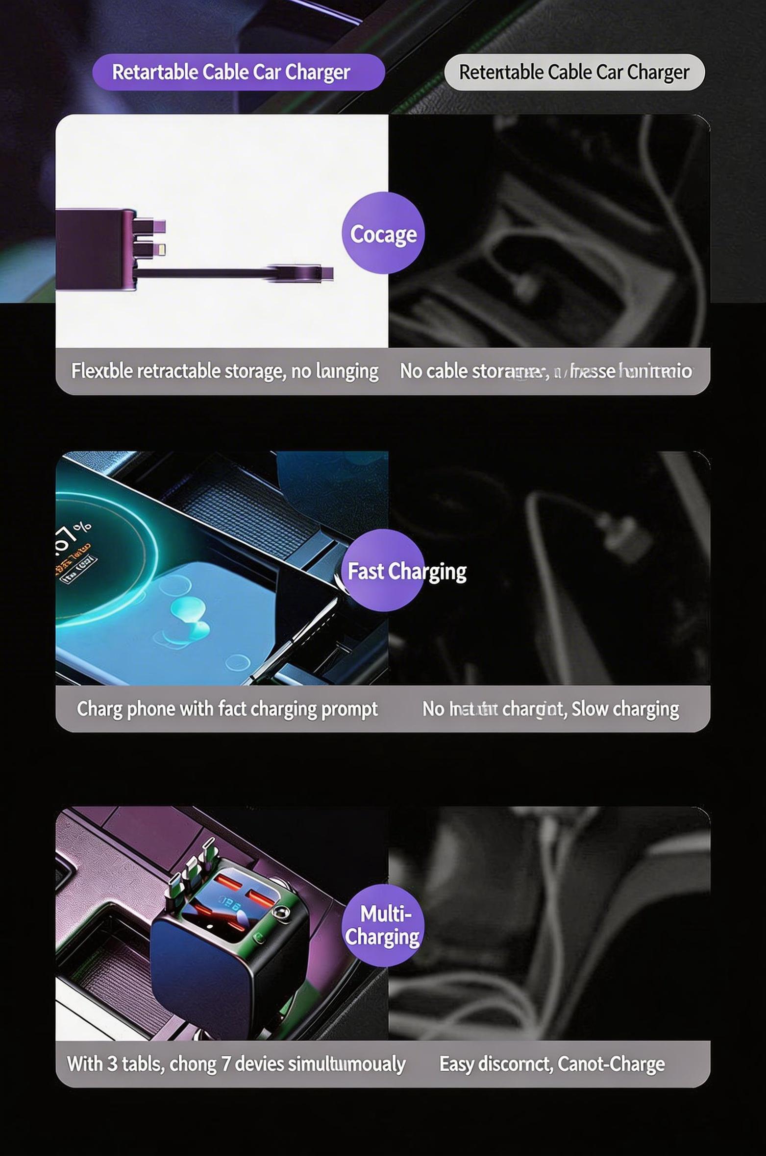 7-in-1 Ultimate Car Charger! Level up yourdrive with 60W Starlight projection, retractablecables for zero mess, and 3.1A fast charging.Real-time voltage monitoring keeps your ridesafe. Must-have car gadget for 2026