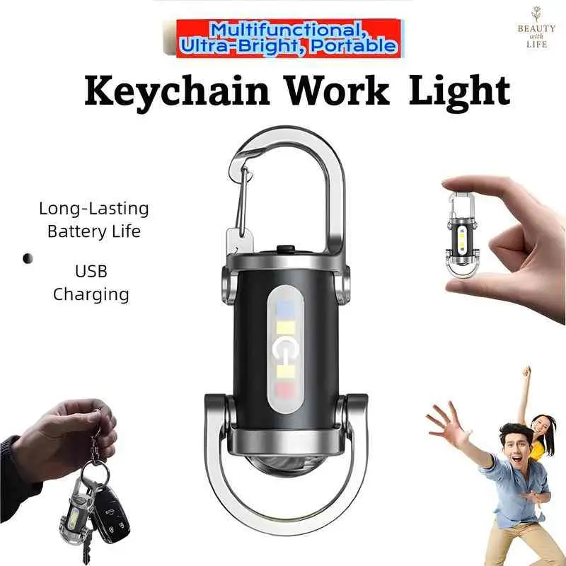 Multifunctional Portable Rechargeable LED Key Light, Waterproof Clip-On Mini Pocket Flashlight, 3 Adjustable Lighting Modes Bright/Dim/Flash, Shockproof Handy Emergency Torch for Hiking, Outdoor Sports, Daily Carry, Home Use and Night Walking