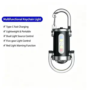 Multifunctional mini keychain flashlight—portable and easy to use, a travel essential. Features a hook, a handy flashlight, is rechargeable, and durable—perfect for outdoor camping and fishing.