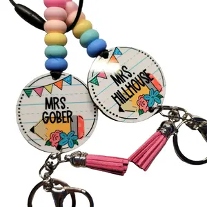 Personalized Teacher Lanyard - Durable Paracord Beaded Lanyard With Pastel Silicone Beads