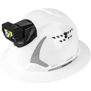 Full Brim Hard Hat with Headlight Vented Construction Safety Helmet Work Hardhat for Men Women, High Visibility Reflective Strips Adjustable Ratchet Suspension for Job Site Industrial Outdoor night Work