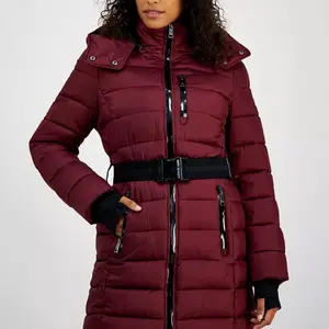 Women's Belted Hooded Puffer Coat, Created for Macy's Outerwear Tops Jacket Womenswear