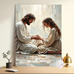 Paint by Numbers for Adults & Beginners - Romantic Couple in White Robes Holding Hands on Reflective Floor, 16x20 Inch Large Painting Kit with Pre-Printed Numbered Canvas, Brushes & Paints Included, Serene Beige & Brown Tones	