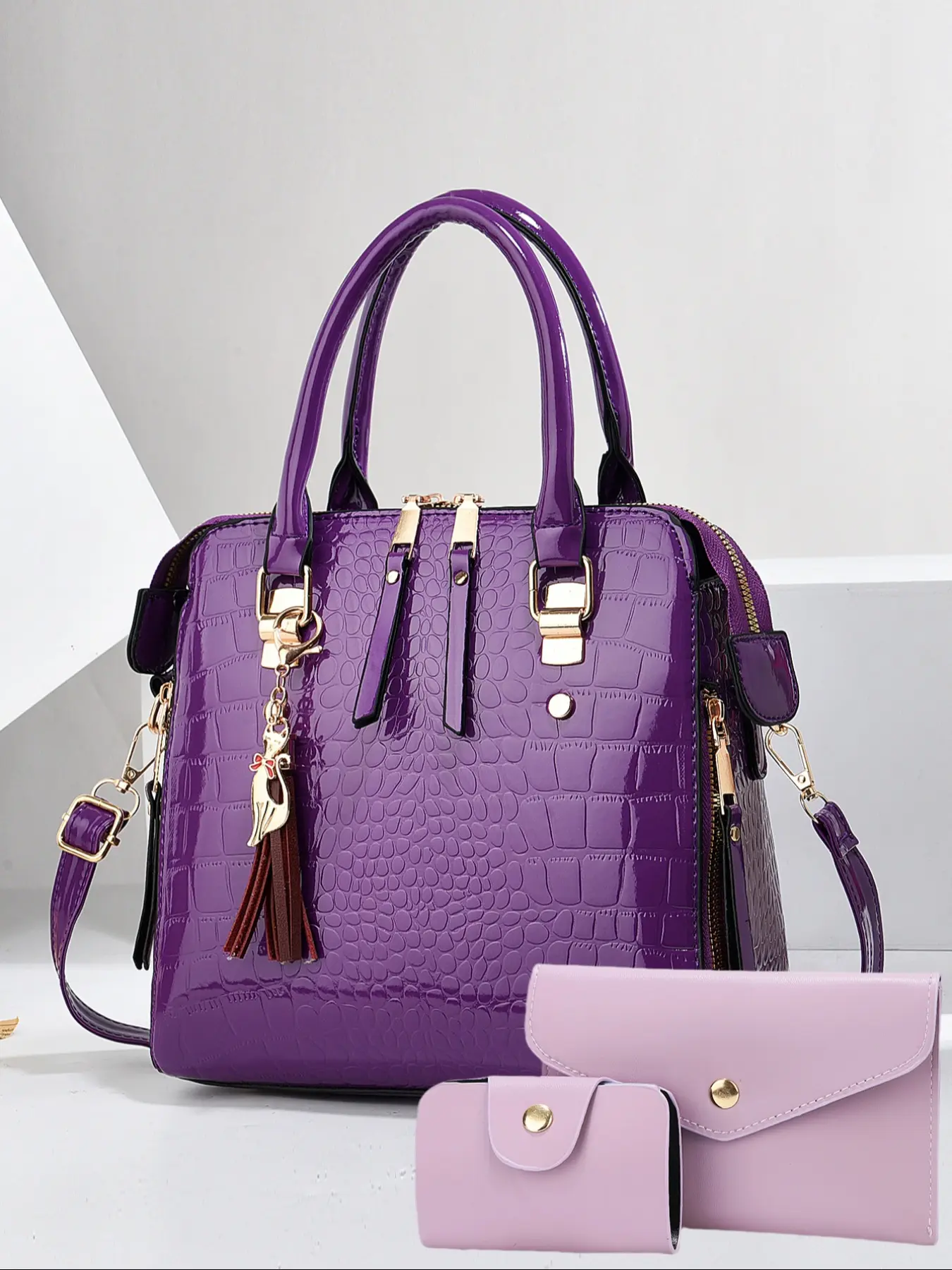 Women's Crocodile Pattern Three-Piece Bag Set, Casual Shoulder Handbag, Versatile Crossbody Bag for Shopping and Travel, All Seasons Use